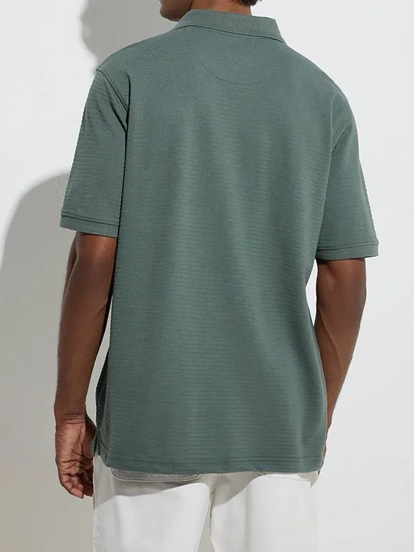 Green Loose Cotton-Blend Polo T-Shirt