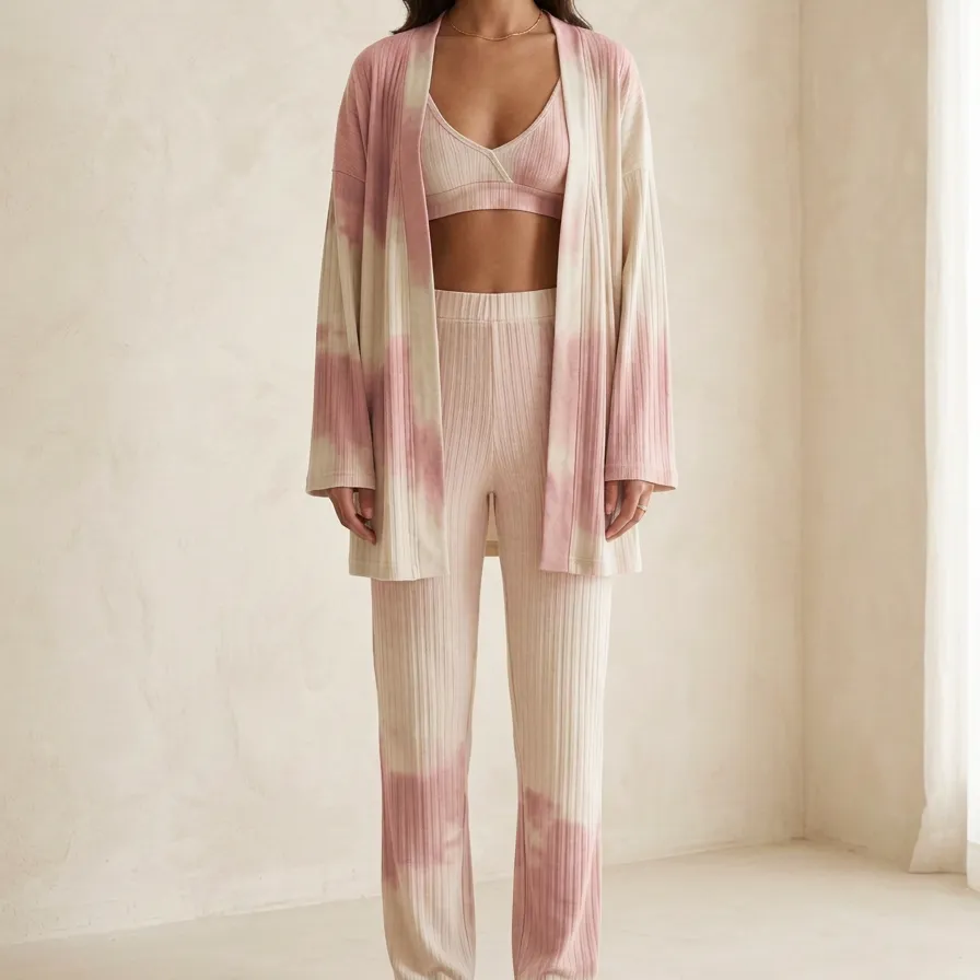 Tie Dye Ribbed Cardigan Lounge Set