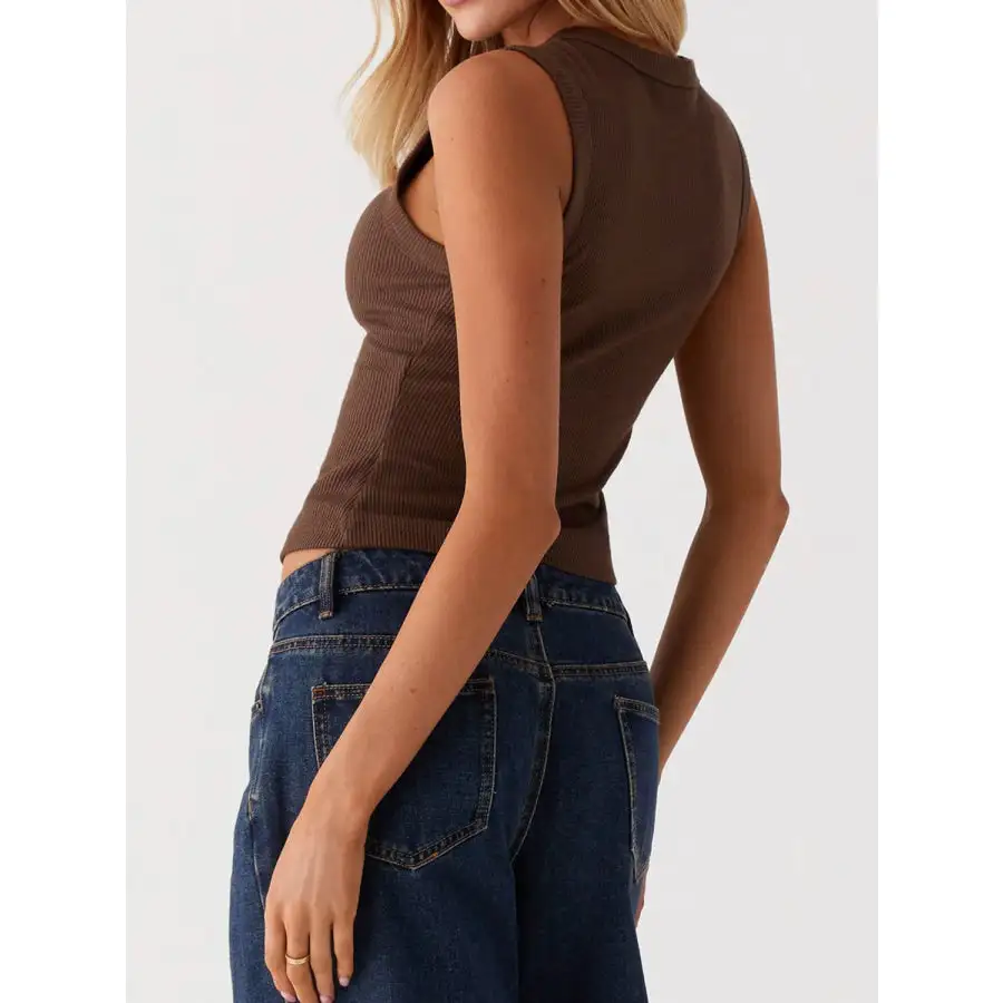 Button Up Round Neck Tank