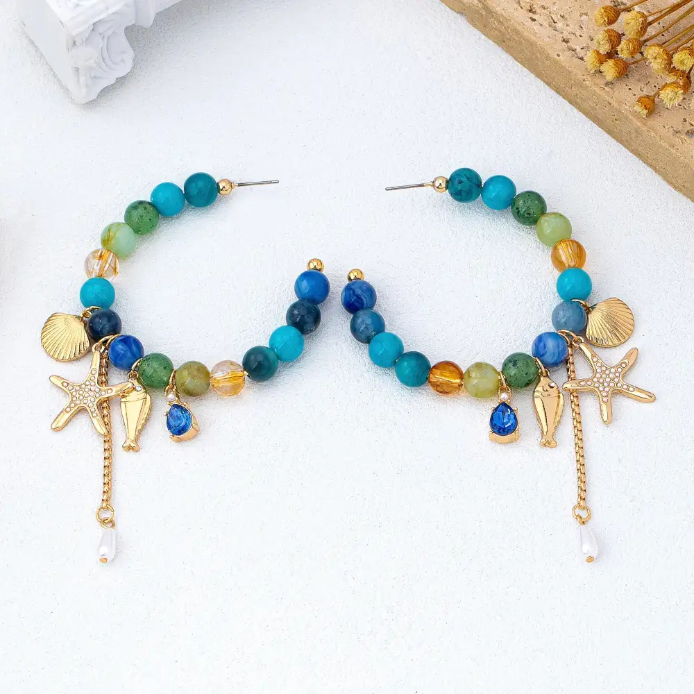 Ocean Inspired Beaded Charm Hoop