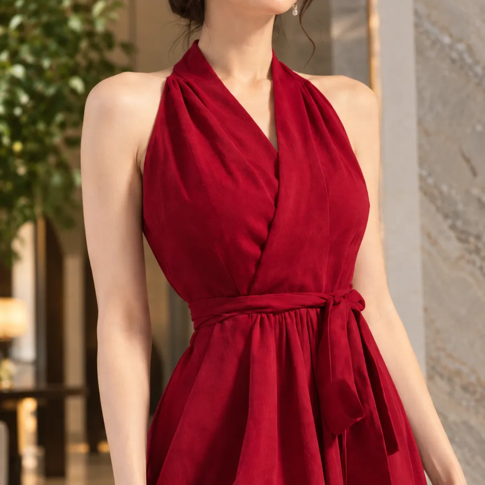 Classic Halter Neck Midi Dress