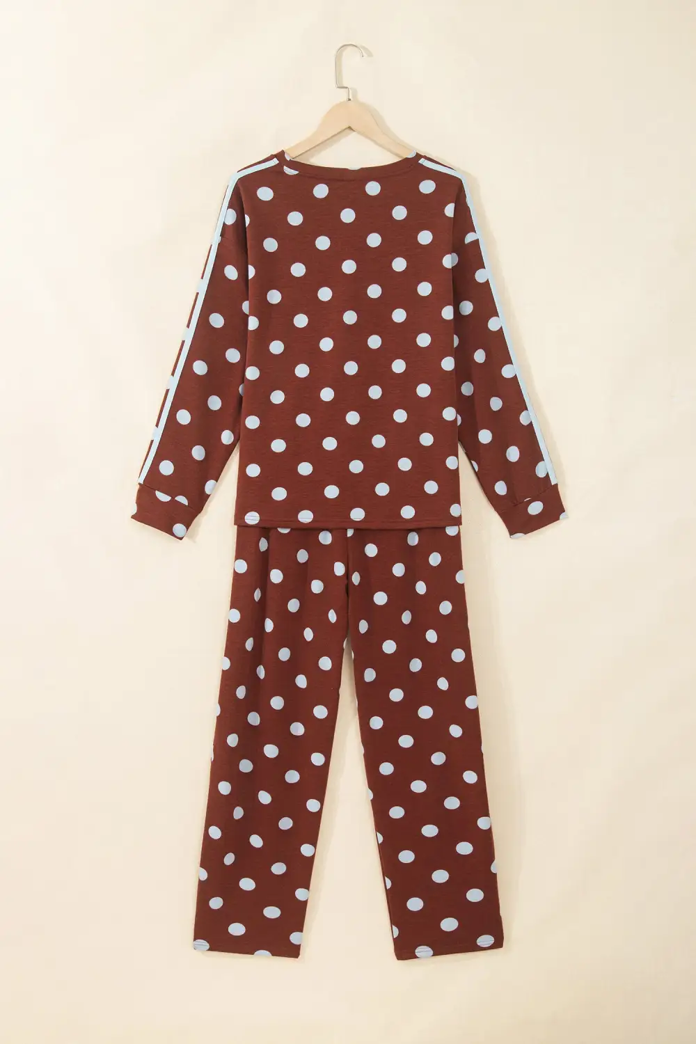 Women's Polka Dot Print Side Stripe Detail Long Sleeve Top Casual Pant Set