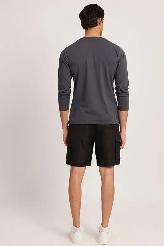 Black Linen Cargo Shorts