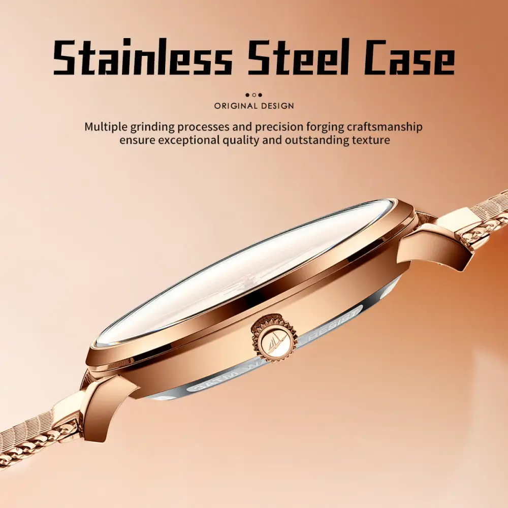 Sollen SL416 Women's Automatic Mechanical Watch - 36mm Stainless Steel Case Slim 9.9mm 24-Hour Subdial Date Mesh Bracelet Wristwatch