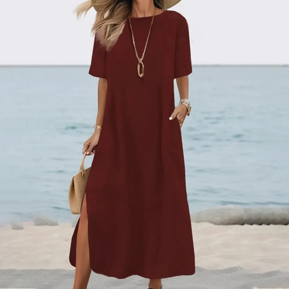 Short Sleeve Midi Tie Detail Dress