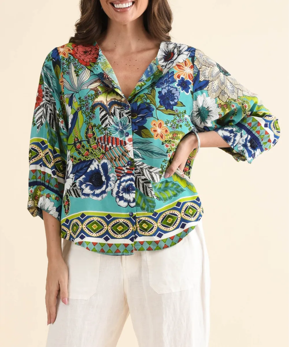Rayon Floral Relaxed Fit Draped Fit Top