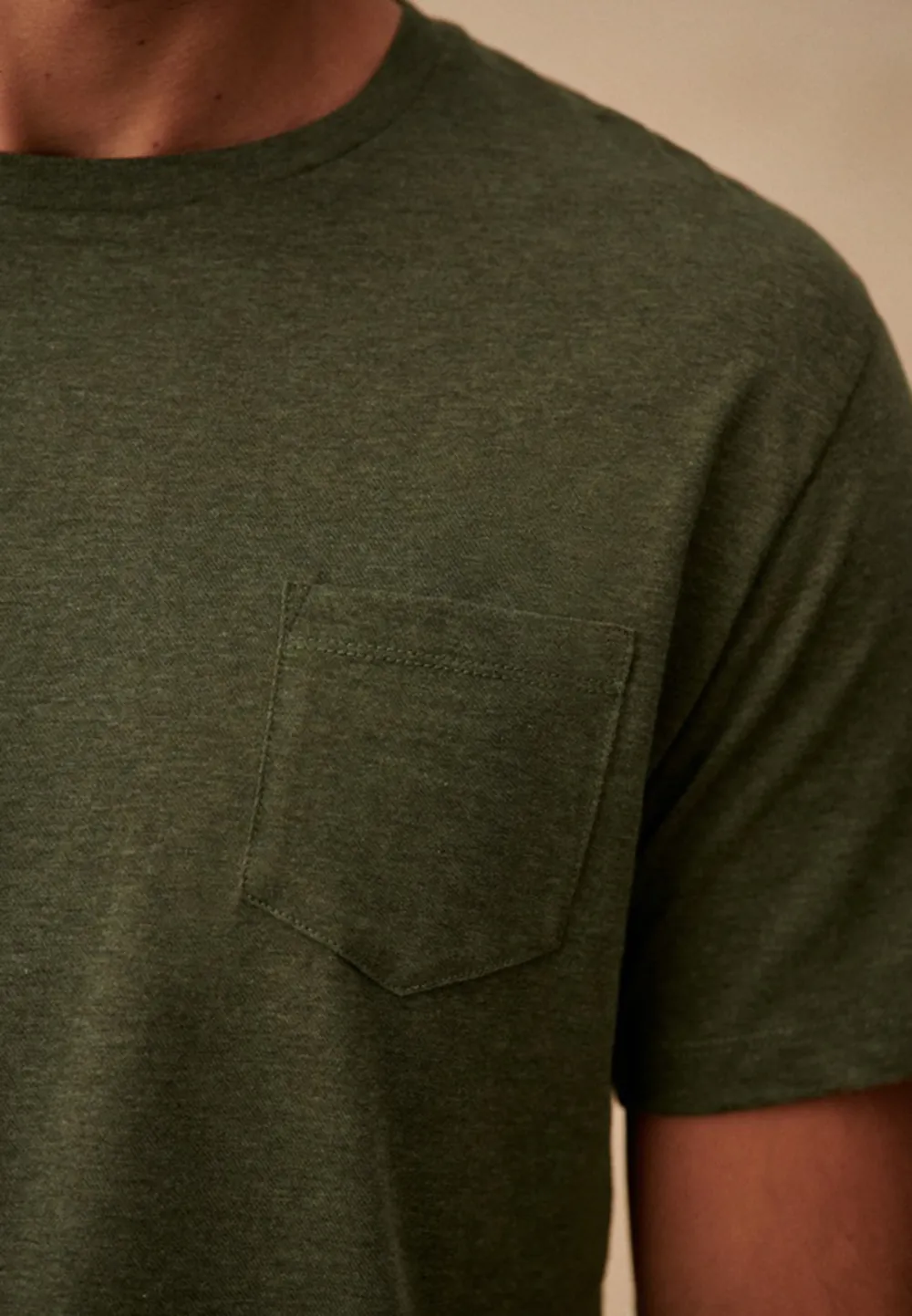 Mottled Khaki Textured Crew Neck Casual T-Shirt