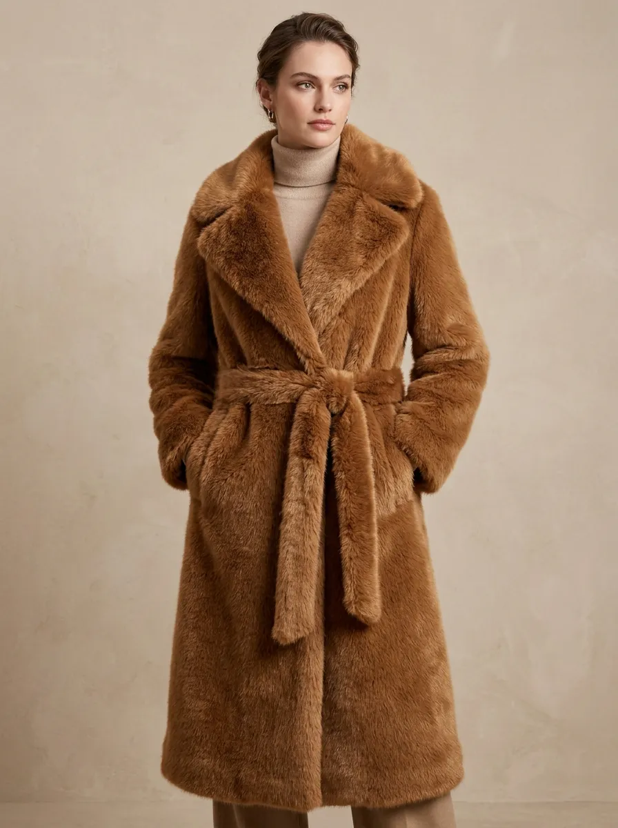 Silhouette Faux Fur Belted Coat
