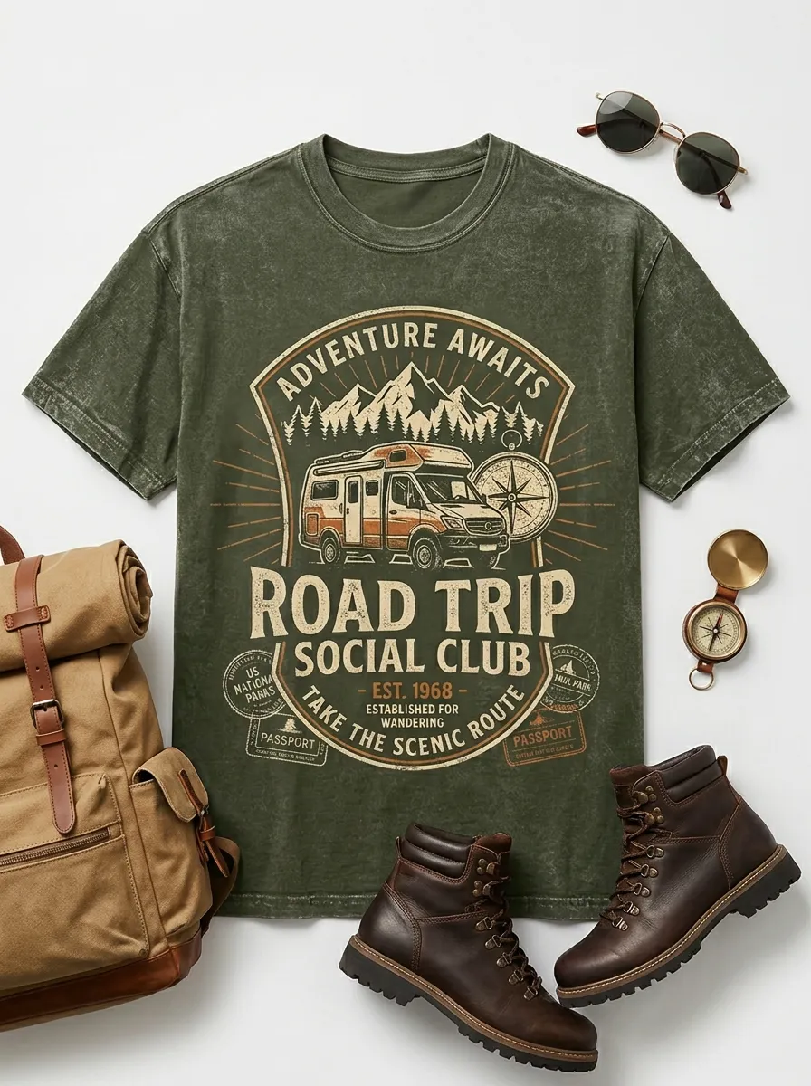 Unisex Road Trip Adventure Camper Printed T-shirt