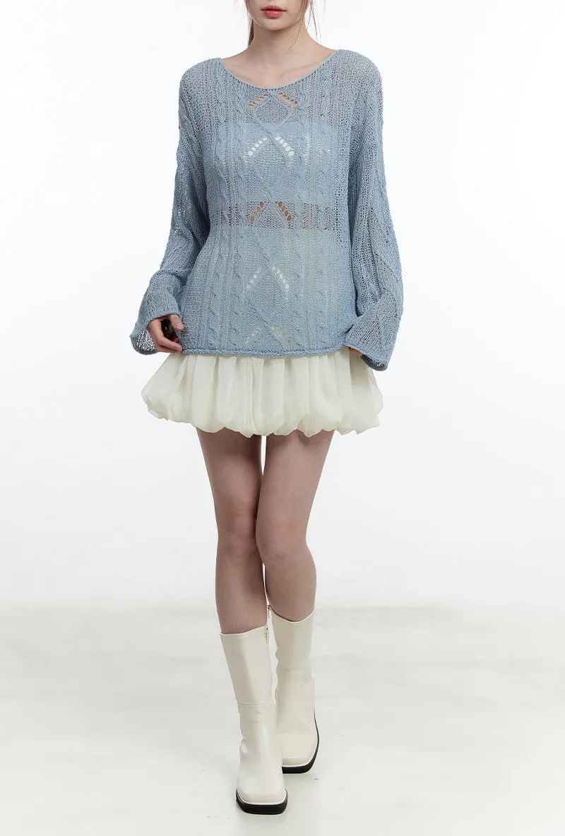 Cable Knit Sheer Loose-Fit Sweater
