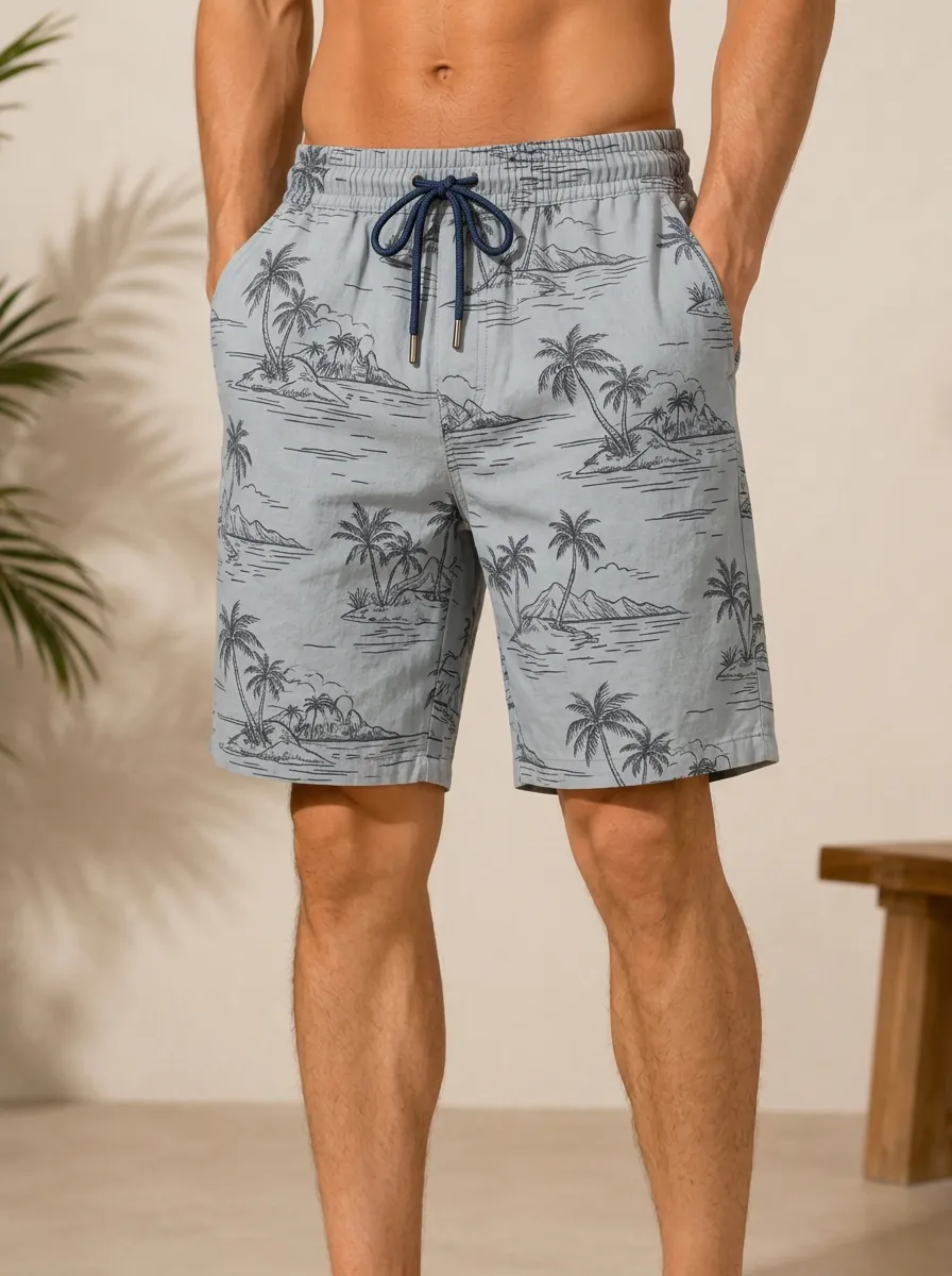 Men's Tropical Beach Lover Island Palm Tree Printed Shorts