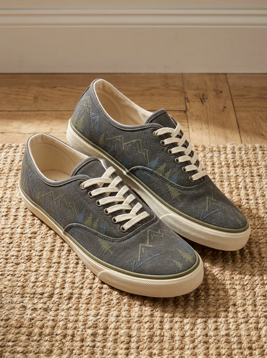 Men's Refined Mountain Forest Nature Lover Patterned Canvas Shoes