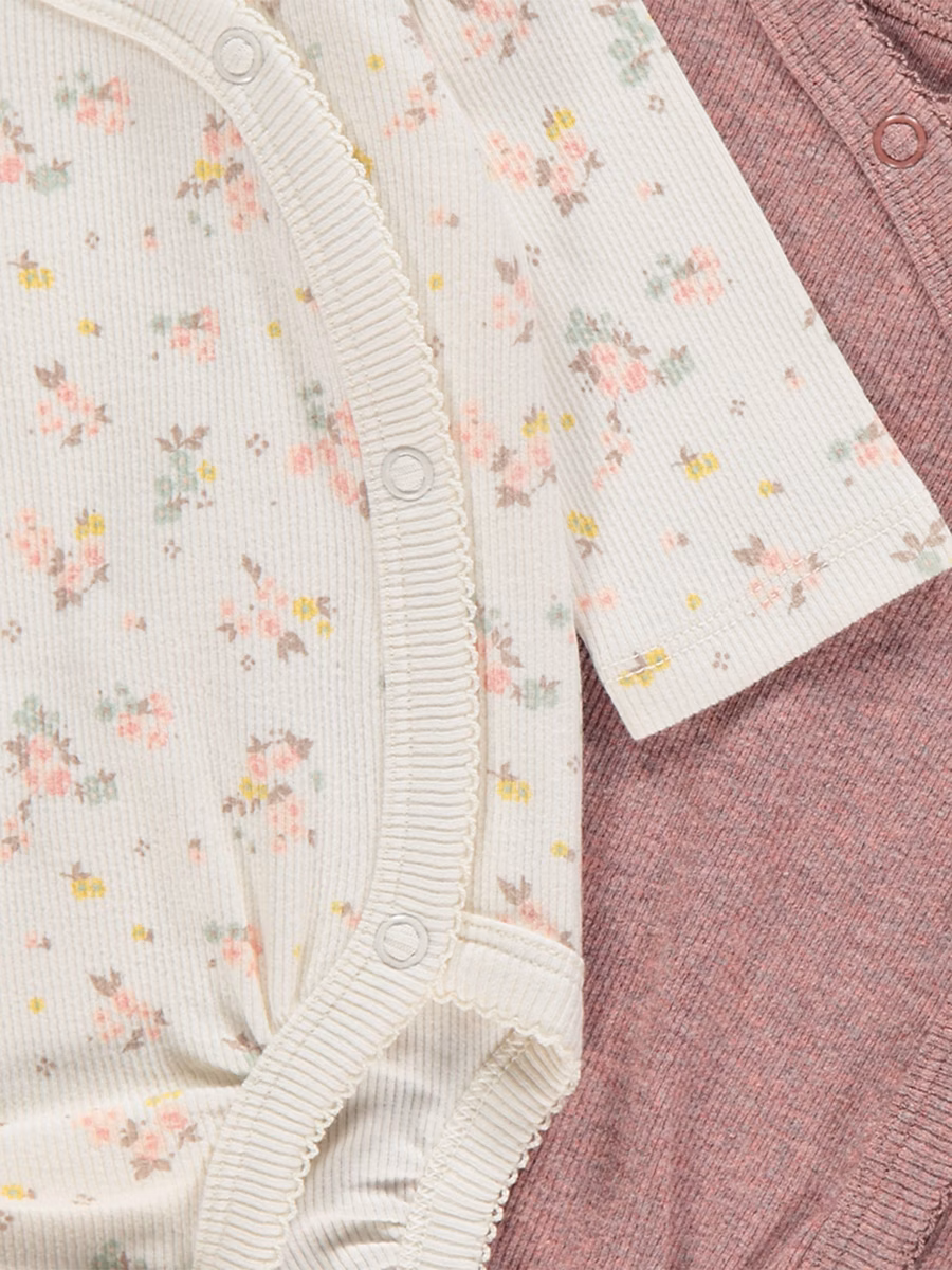 Ditsy Floral Long Sleeve Ribbed Bodysuits 2 Pack detail 1