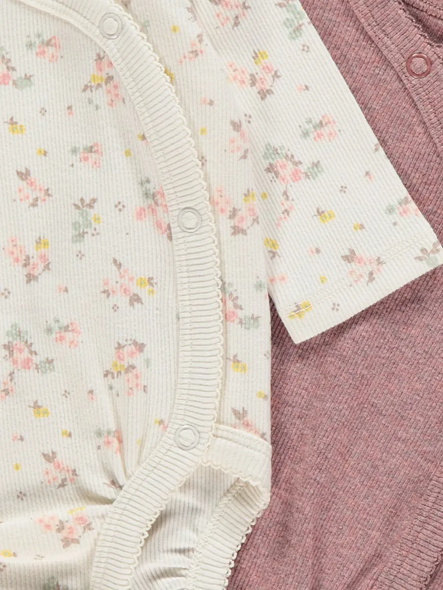 Ditsy Floral Long Sleeve Ribbed Bodysuits 2 Pack