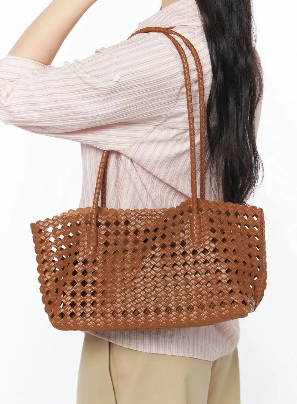 Woven Faux Leather Shoulder Purse with Pouch