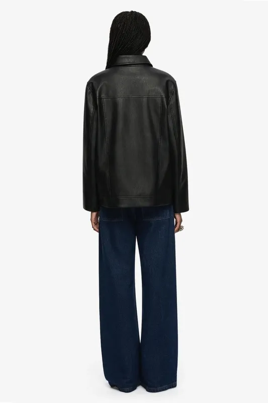 Black Oversized Faux Leather Jacket