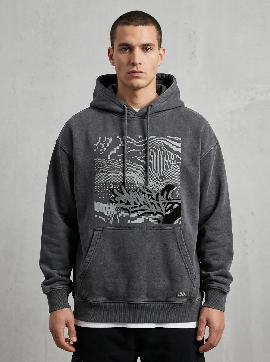 Pixel Graffiti-Inspired Men's Graphic Hoodie