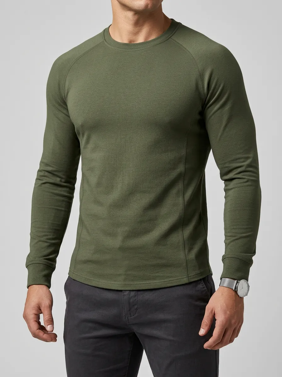 Crewneck Ribbed Raglan-Sleeve Curved-Hem Men's Slim-Fit T-Shirt
