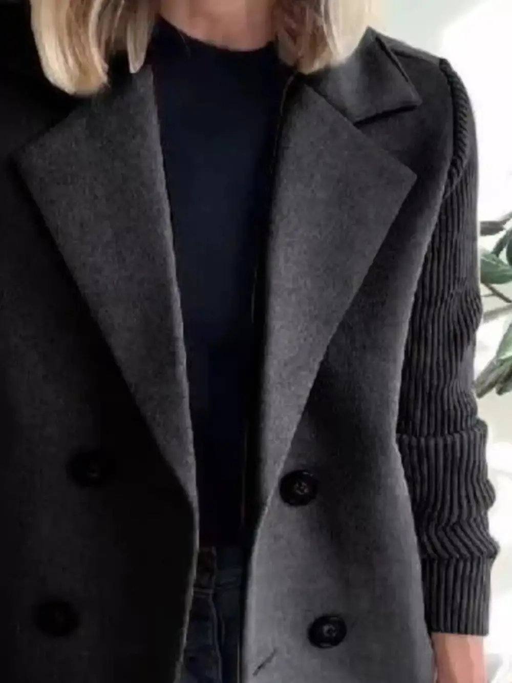 Full Size Knit Sleeve Double-breasted Outerwear Plus Size