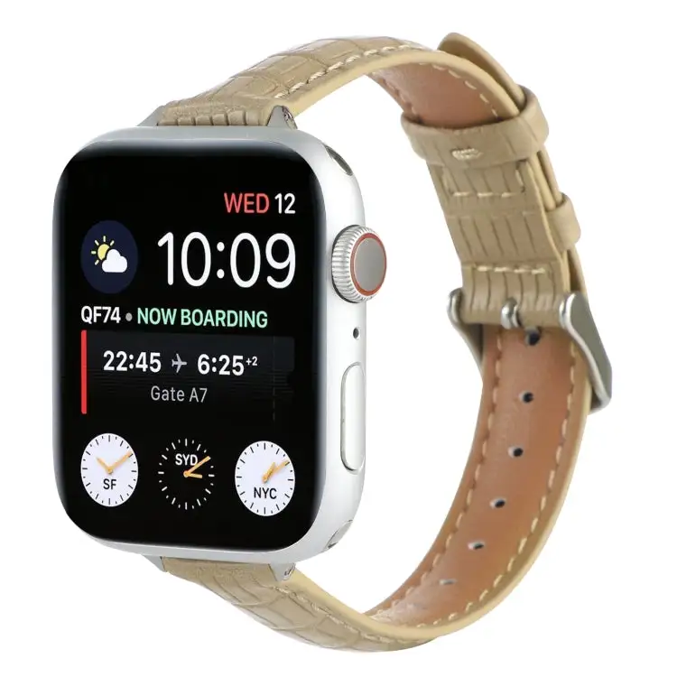 Slim Crocodile Leather Watch Band for Watch 38 mm - Khaki