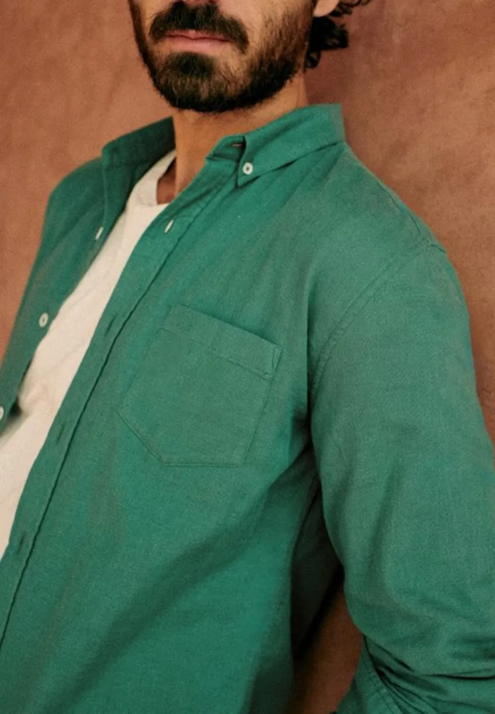Teal Linen Blend Adjustable Cuff Button Down Shirt