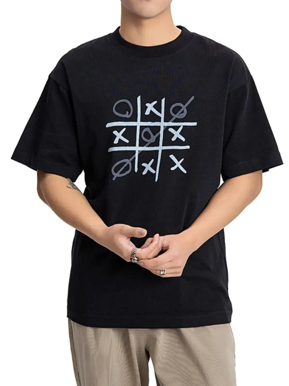 Tic-Tac-Toe Graphic Round-Neck T-Shirt