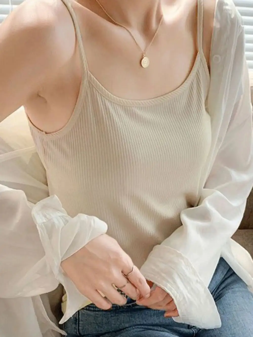 Scoop Neck Cami Top With Ribbed Texture