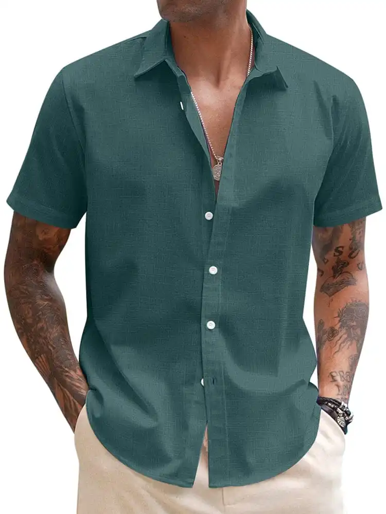 Casual Linen Blend Button Down Shirt