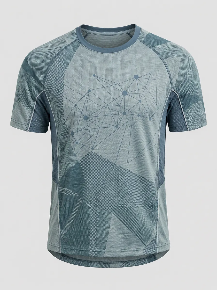 Men's Geometric Network Pattern Printed Breathable Sports T-shirt