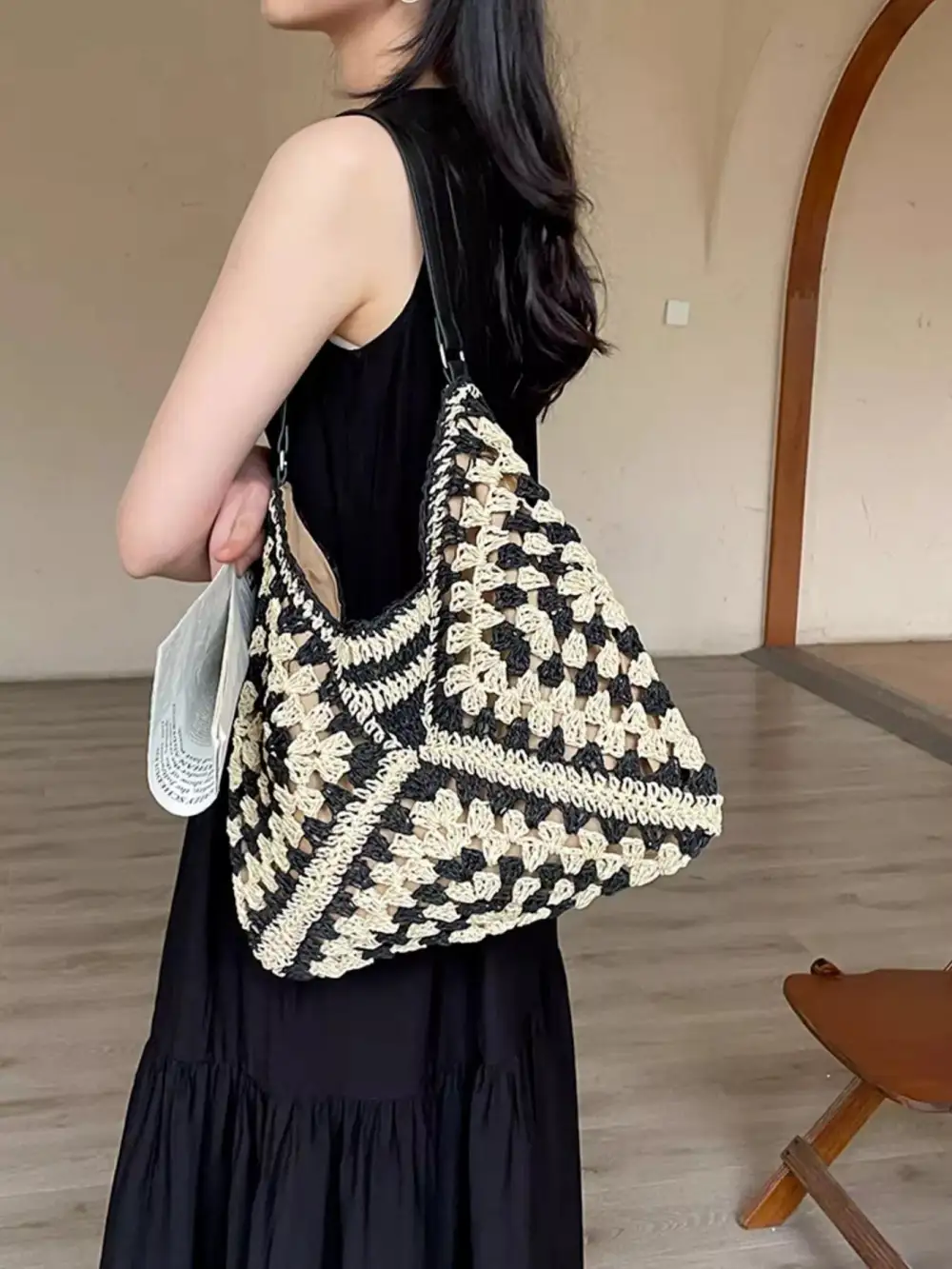 Crochet Two-Tone Shoulder Bag