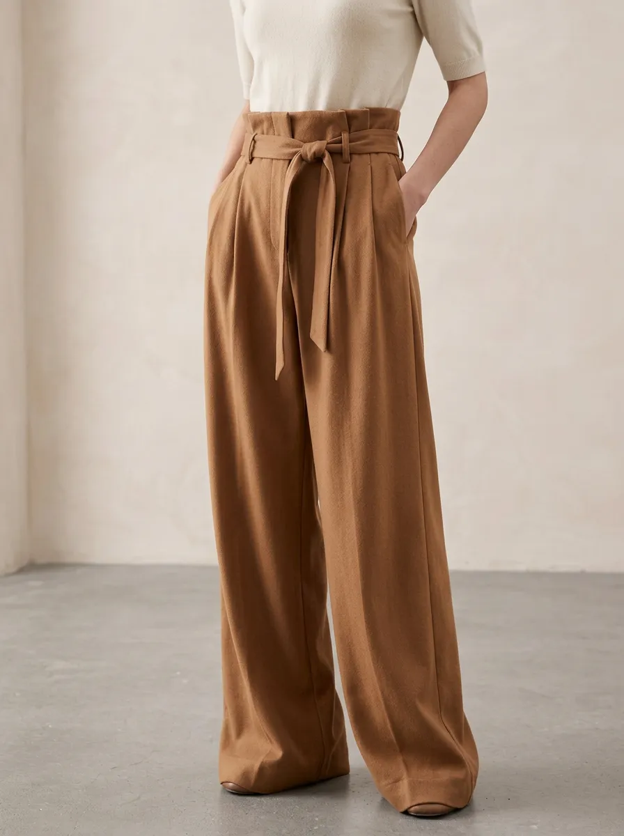 Wide-Leg High-Rise Belted Casual Casual Wide Leg Pants