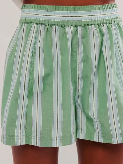 Relaxed Striped Elastic Waist Shorts