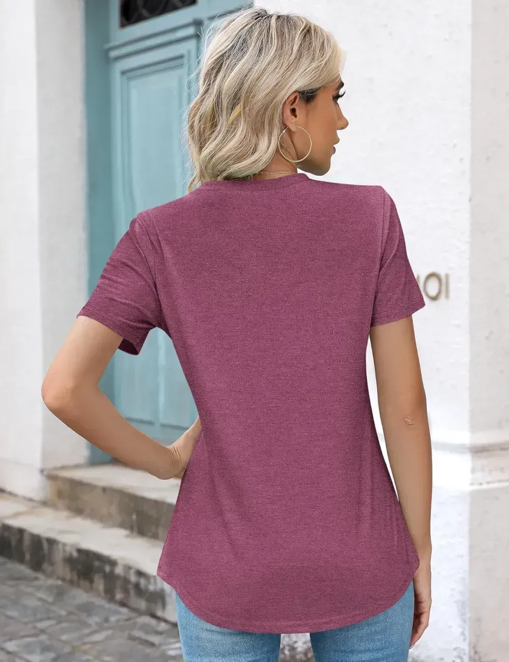 Kistore Womens Casual Crew Neck Short Sleeve Pleated Tops Blouses Fashion Clothes 2024