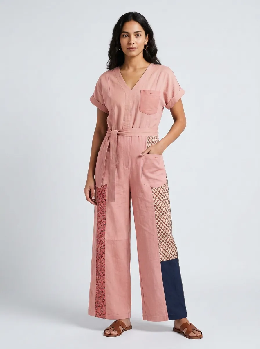 Women's Boho Patchwork Patterned Graphic Jumpsuit