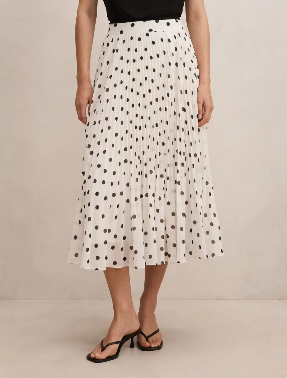 White Polka Dot Pleated Skirt