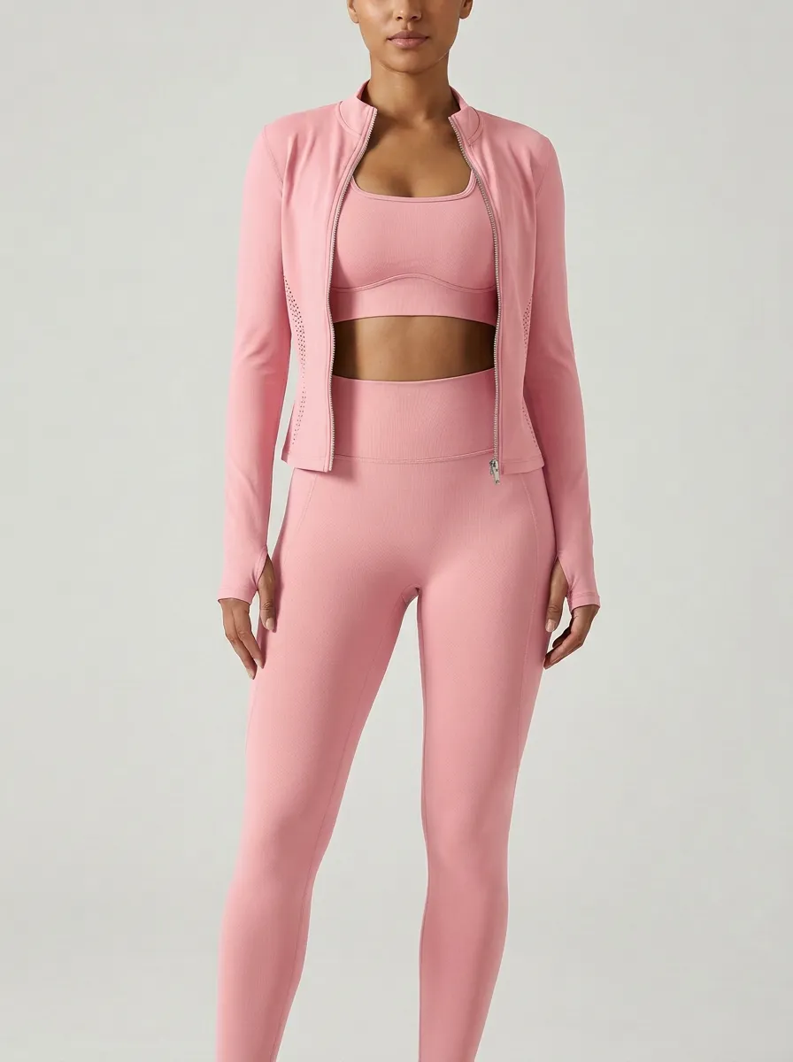 Urban Seamless Design Zip Detail Sport Look Women's Three Piece Activewear Set