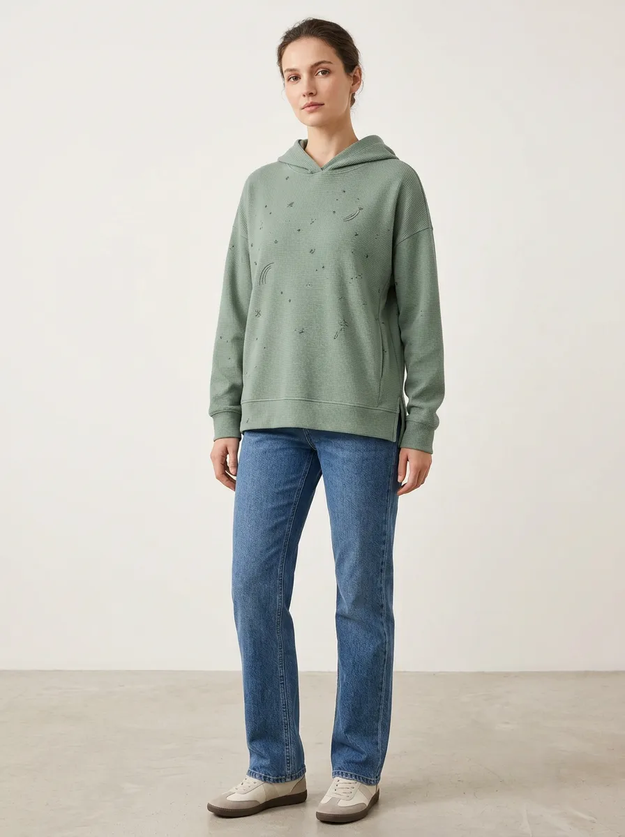 Women's Waffle Textured Graphic Hoodie