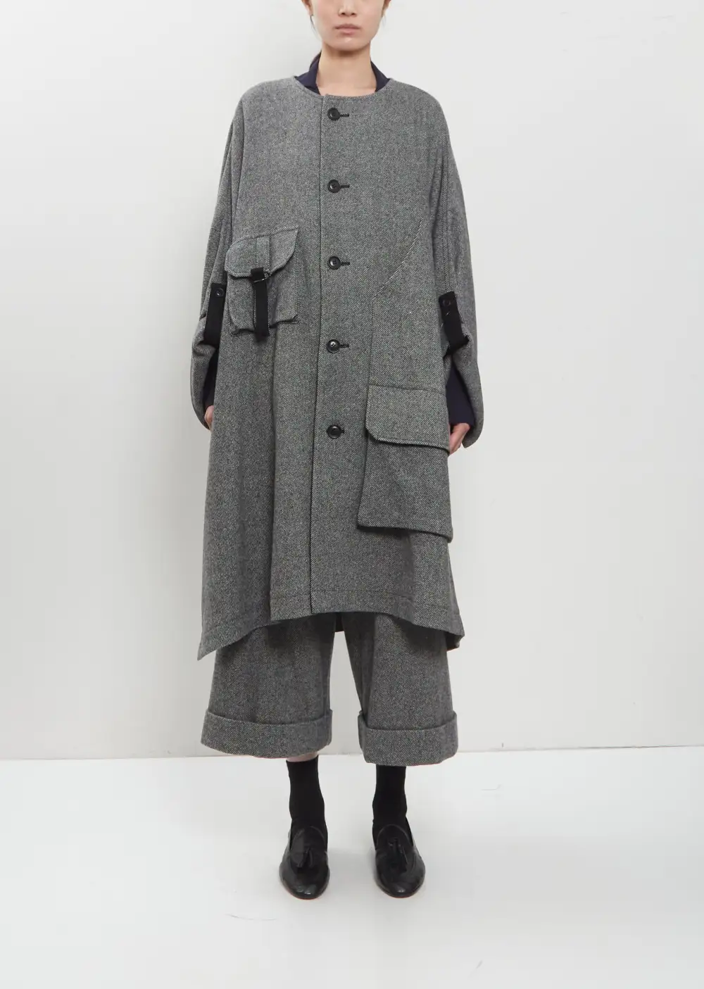 Women's Collarless Twill Dolman Coat