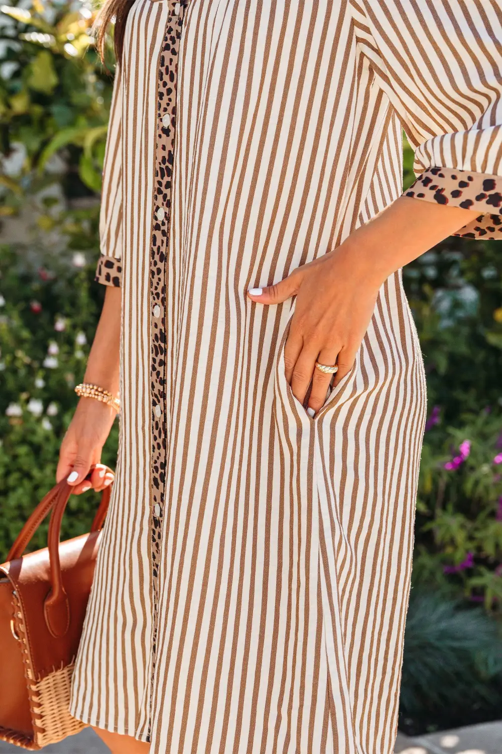 Structured Shape Striped Animal Print Dress