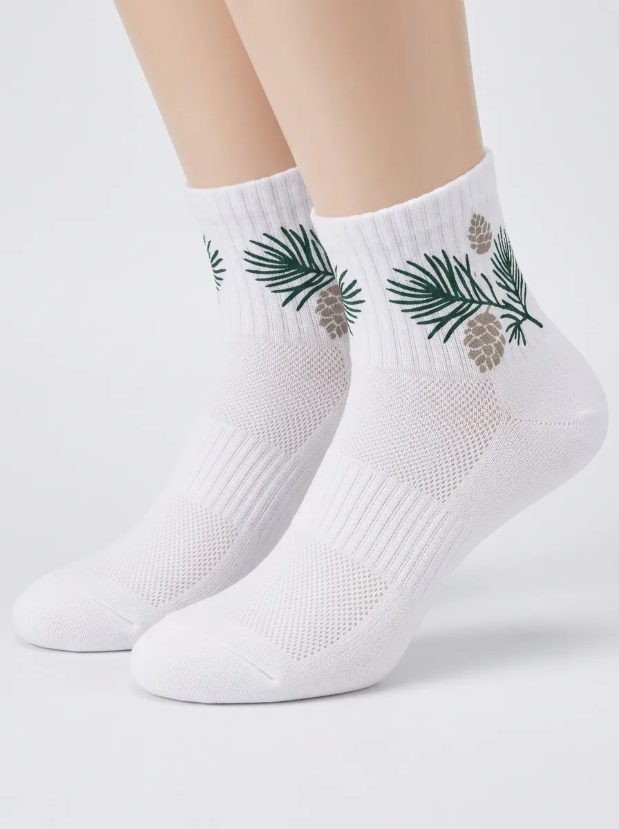 White Pine Cone Graphic Athletic Ankle Socks