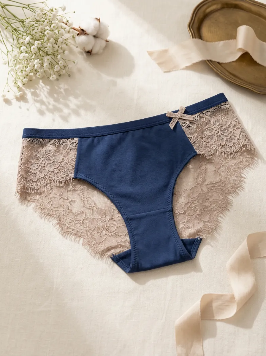Women's Modern Floral Lace Trimmed Bowknot Panties