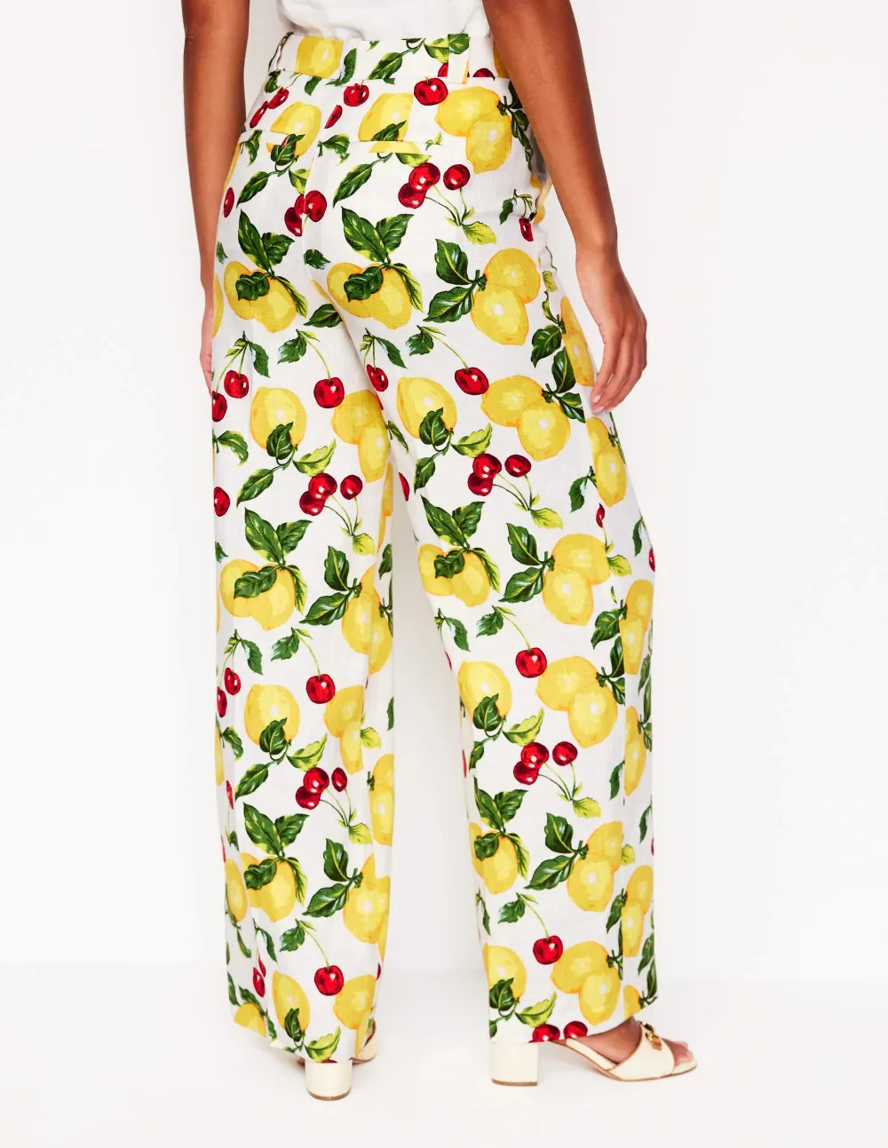 Westbourne Linen Pants -Ivory, Cherries and Lemons