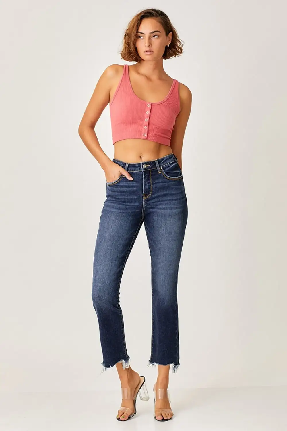 Frayed Hem Cropped Straight Denim Jeans