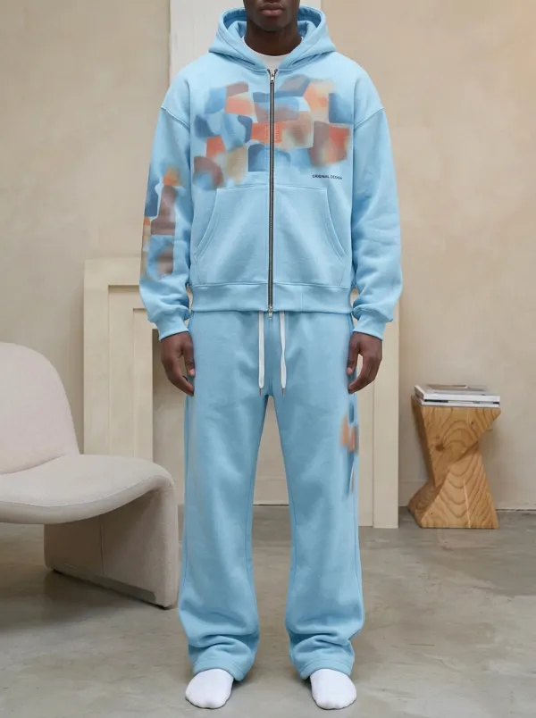Men's Streetwear Abstract Color Block Printed Hoodie Jogger Set