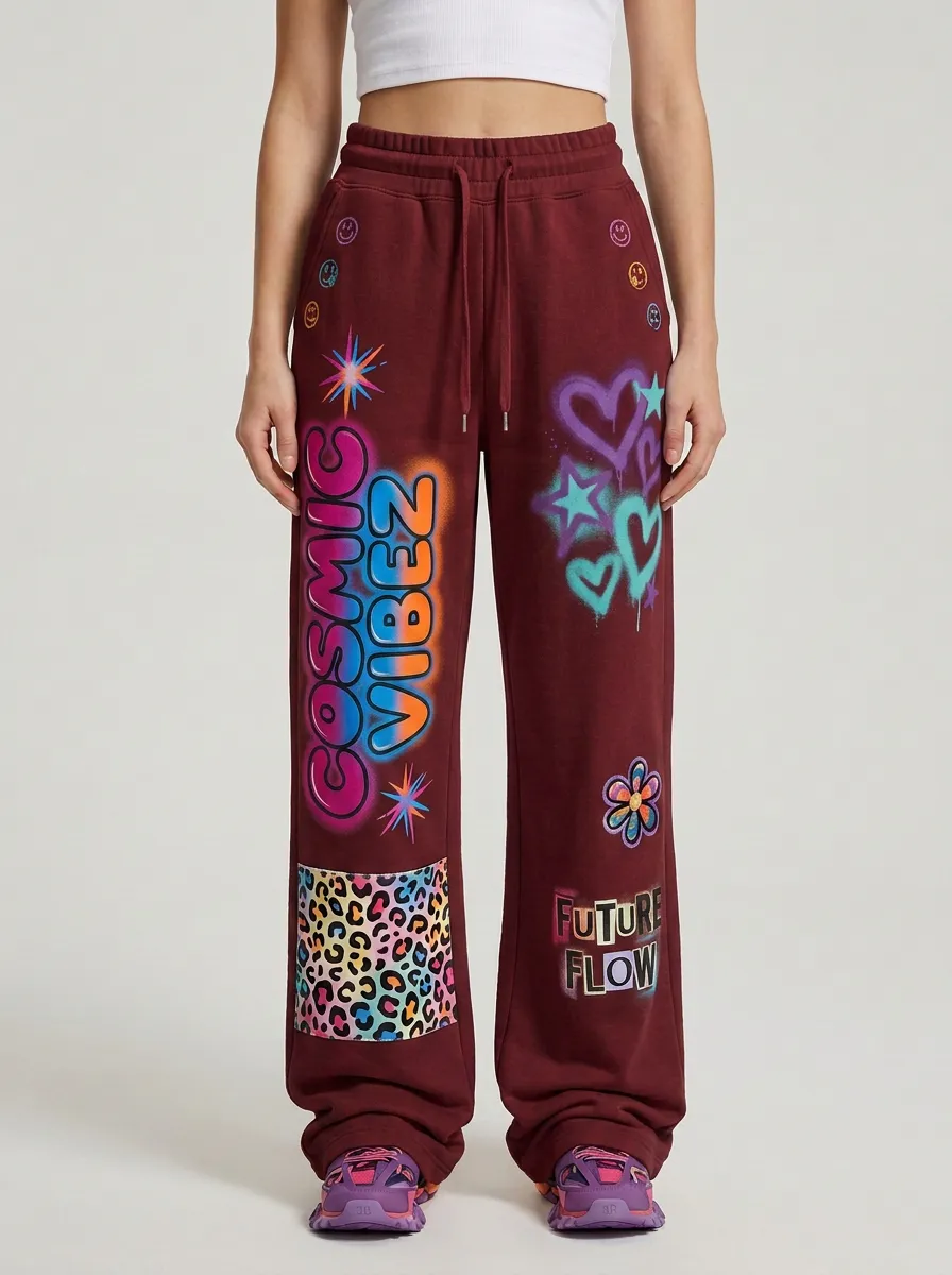 Women's Streetwear Cosmic Vibes Graffiti Leopard Printed Sweatpants