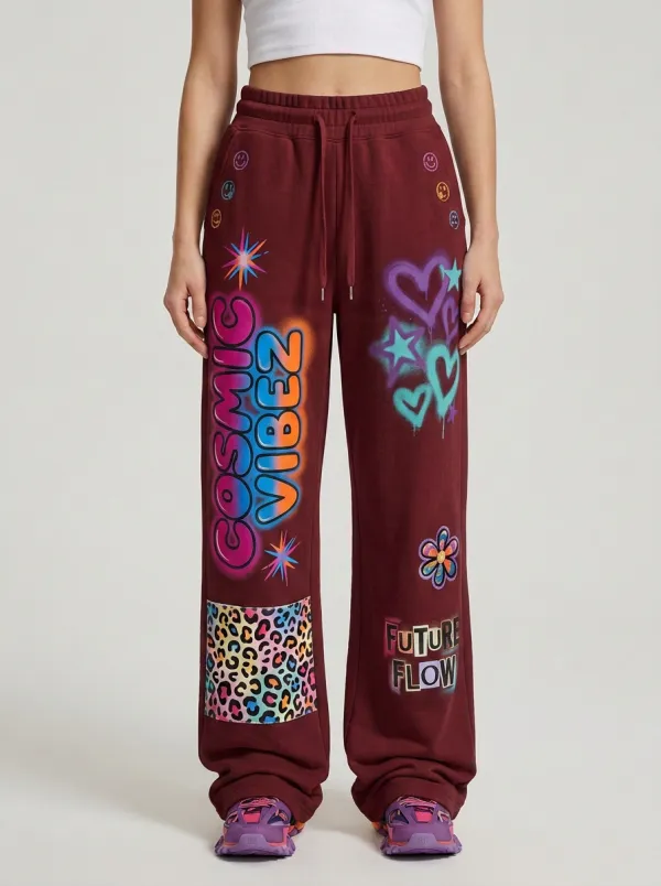 Women's Streetwear Cosmic Vibes Graffiti Leopard Printed Sweatpants
