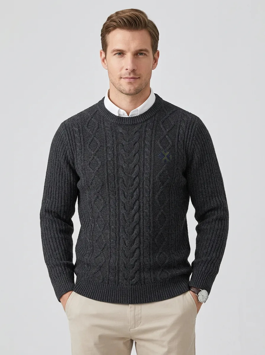 Men's Charcoal Graphic Embroidered Knit Sweater