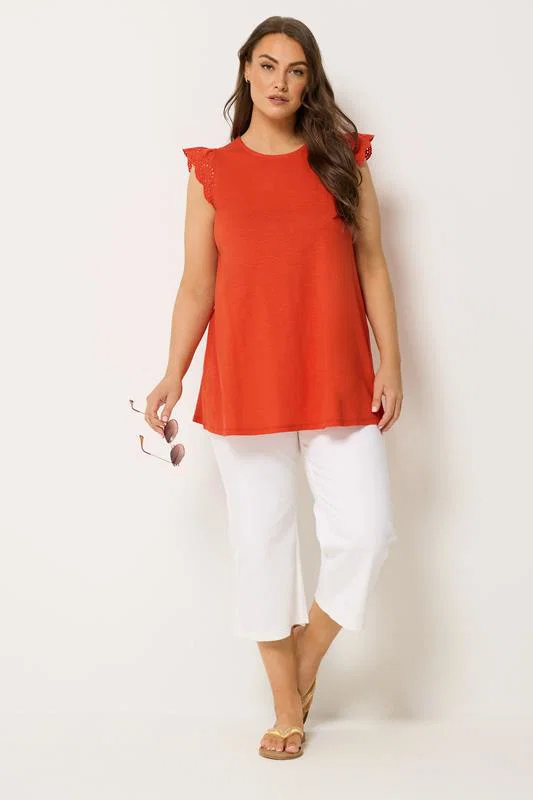 Orange Broderie Frill Vest Top detail 1