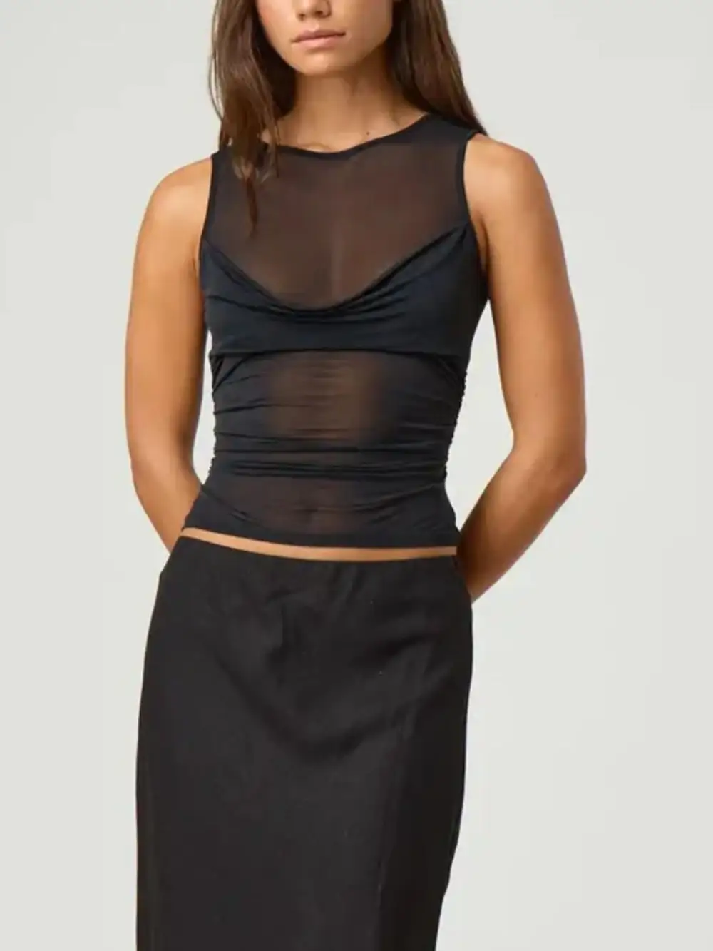 Round-Neck Ruched Tank Top