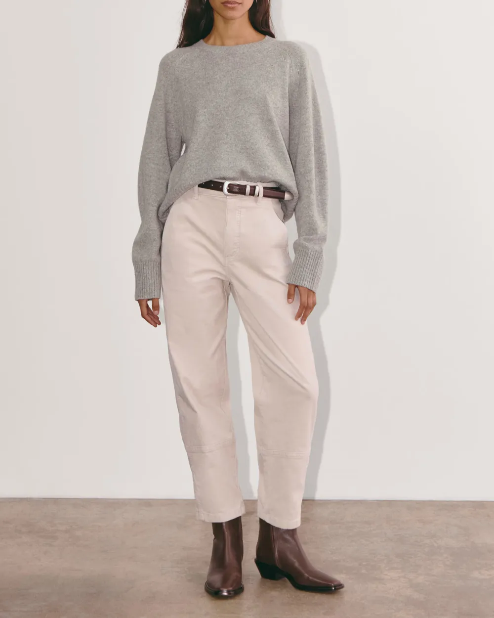 Grey Chunky Knit Crew Neck Sweater